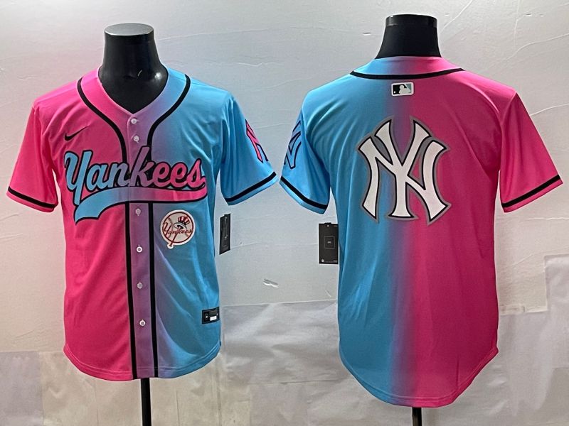 Men 2025 New York Yankees Blank Blue pink Game Nike MLB Jersey style 0025